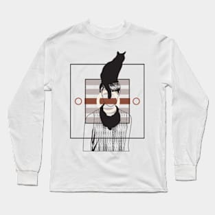 Cat sitting on a girl head version 4 Long Sleeve T-Shirt